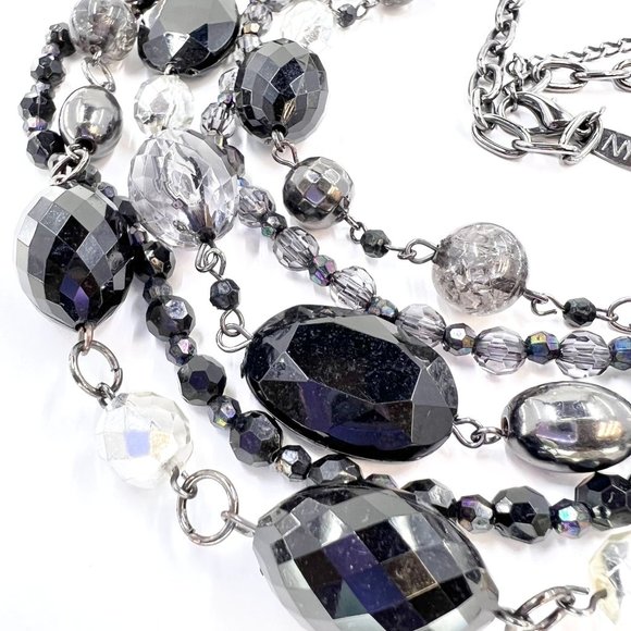 NY & CO - Multi Layered Enameled Black Flower Beaded Gunmetal Tone 16” Necklace - Picture 8 of 10